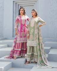 Festive Bloom – Mirror Accent Lawn Sharara Set