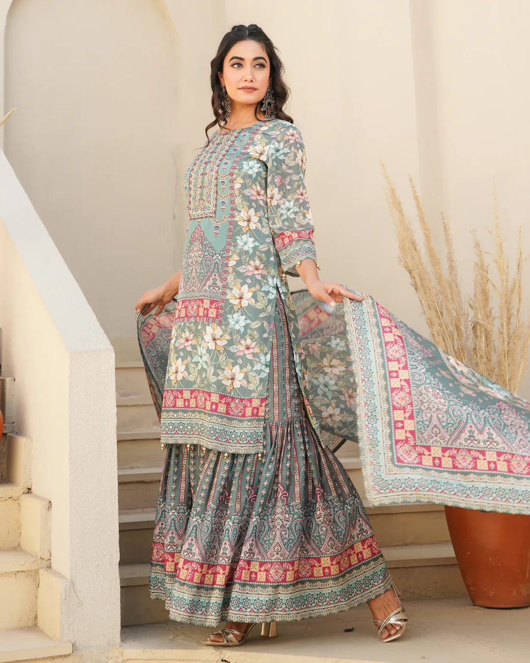 Blossom Grace – Printed  Chinon Sharara Set