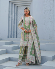 Festive Bloom – Mirror Accent Lawn Sharara Set