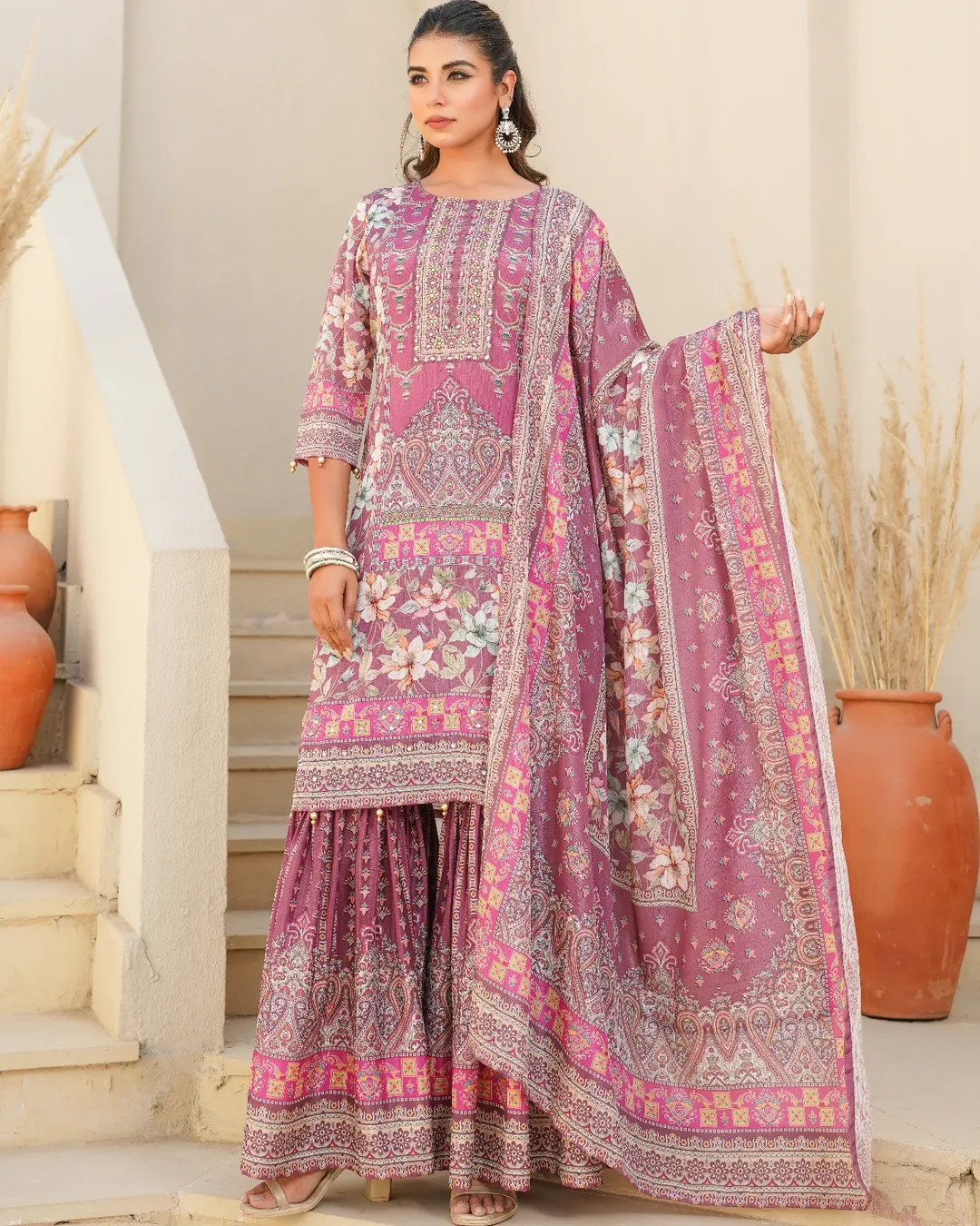 Blossom Grace – Printed  Chinon Sharara Set