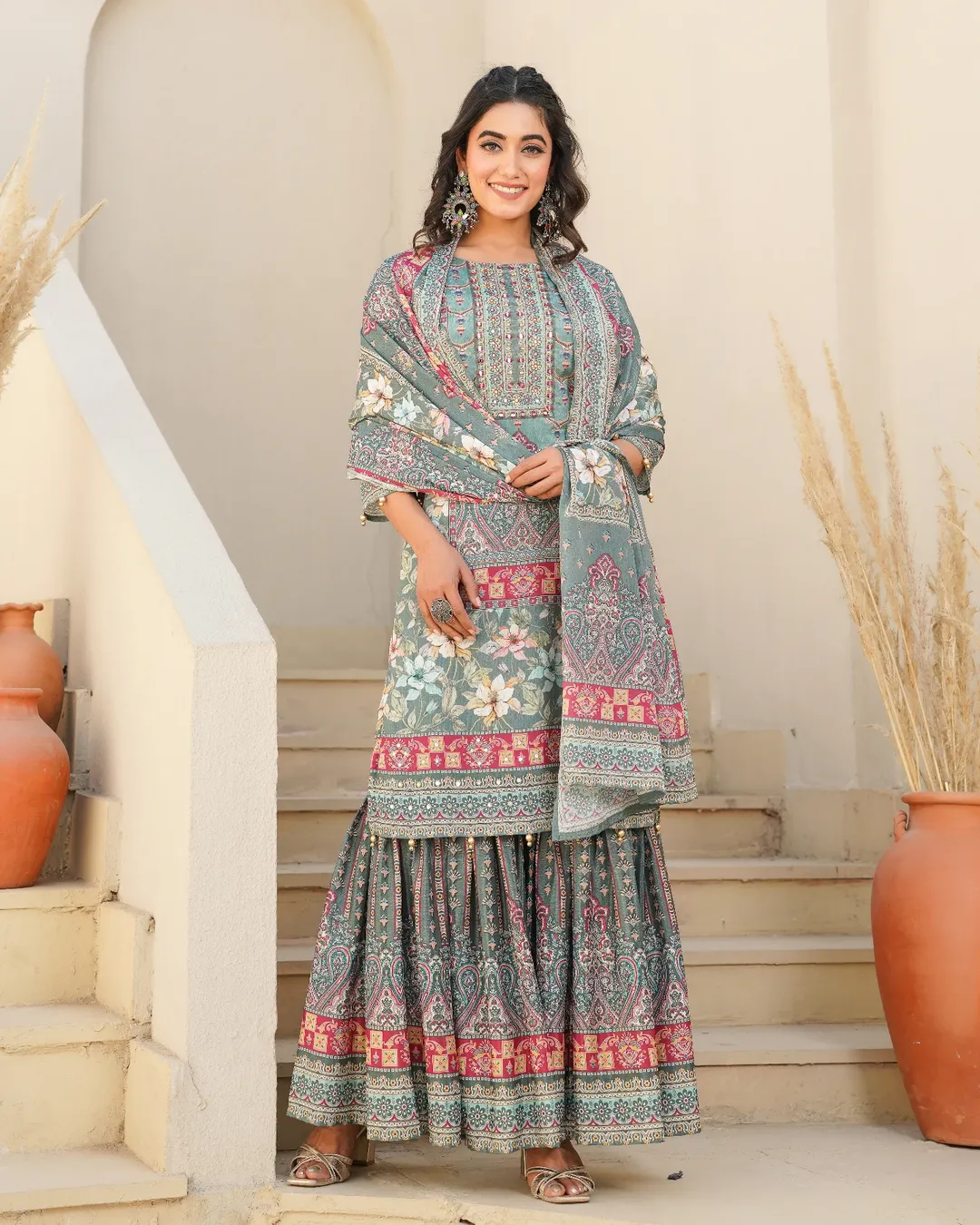 Blossom Grace – Printed  Chinon Sharara Set