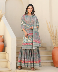 Blossom Grace – Printed  Chinon Sharara Set
