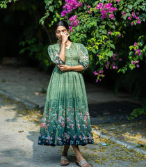 Bloom – Elegant Green Floral Anarkali Dress