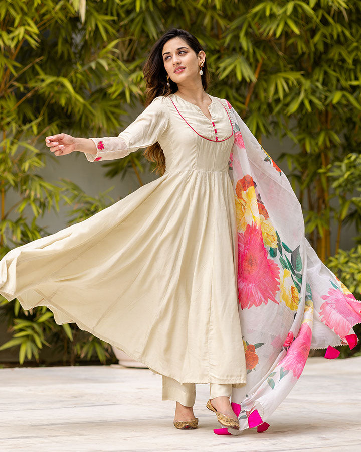 Beige Patchwork Suit Set
