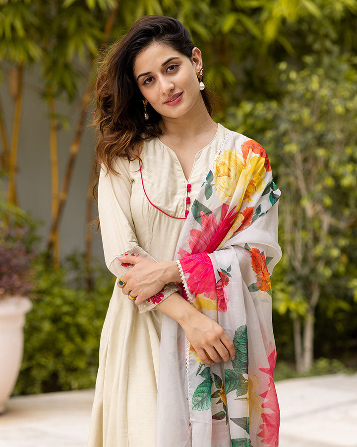 Beige Patchwork Suit Set