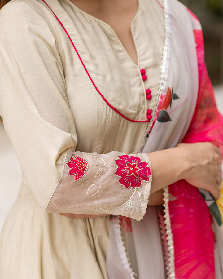 Beige Patchwork Suit Set